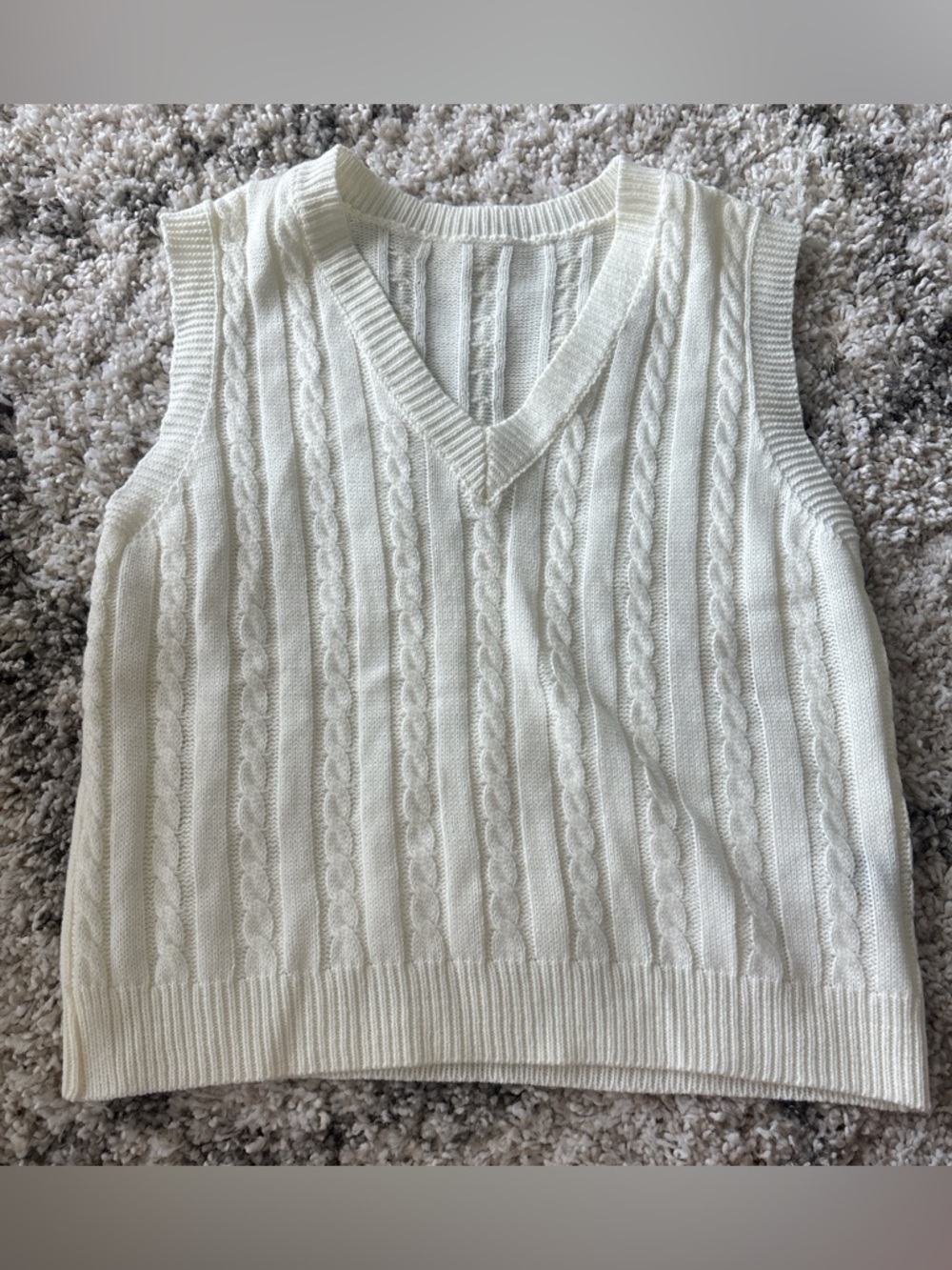 SHEIN Cream Cable Knit V-Neck Sweater Vest